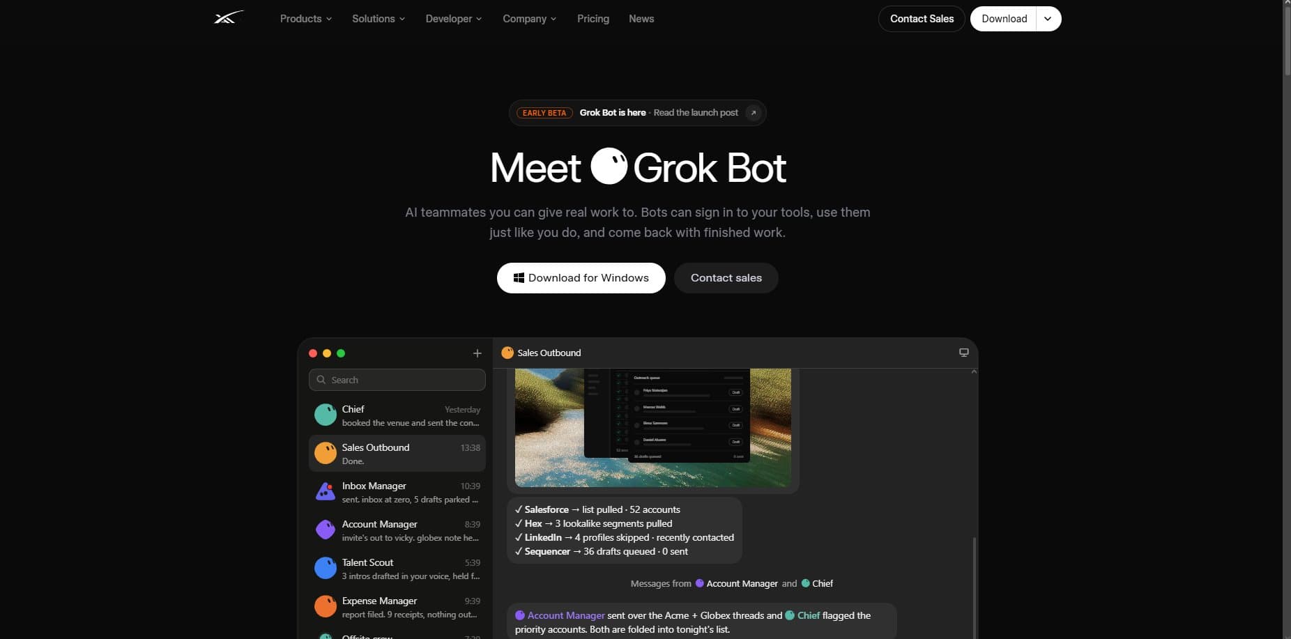 صفحه رسمی Grok Bot و فضای کار چندرباتی.